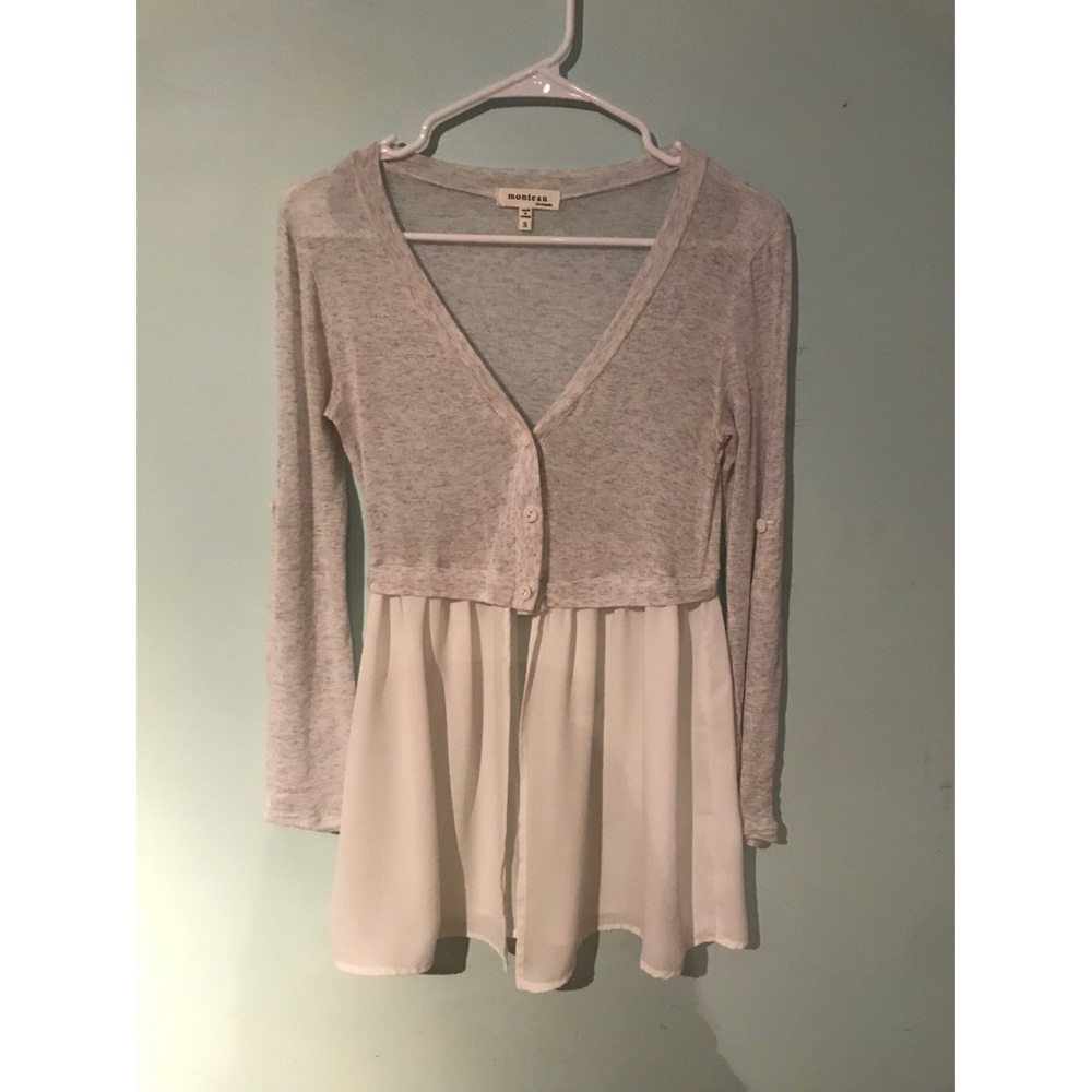 Gray and white cardigan